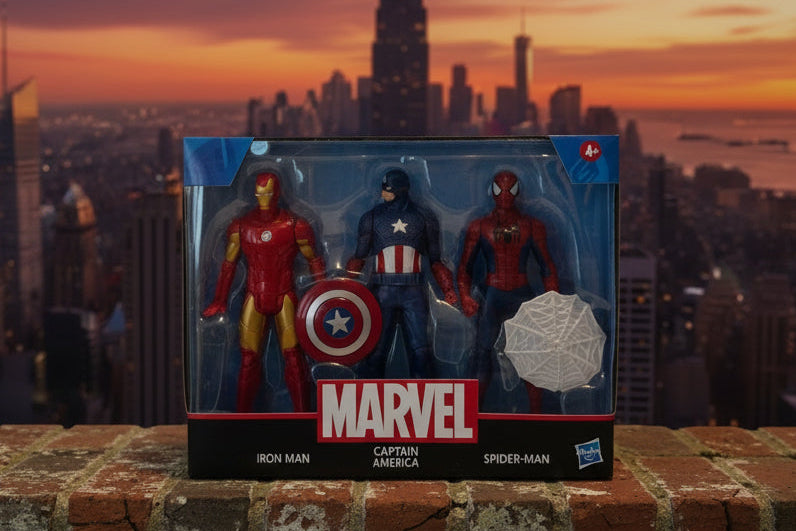 Hasbro Marvel 3-Pack: Iron Man, Spider-Man, Captain America Action Figures, with Shield (6")